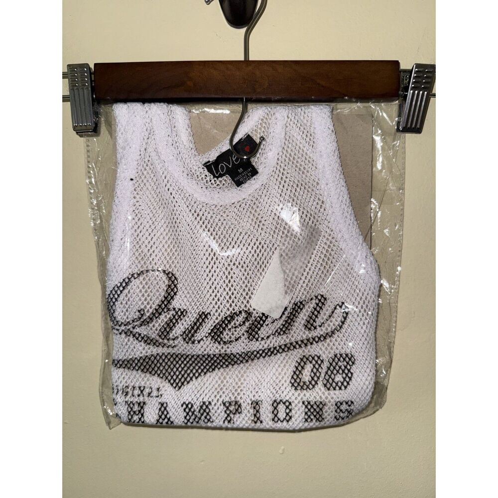 Love White Fishnet Mesh Jersey Tank Top Queen 08 Champions Medium NWT